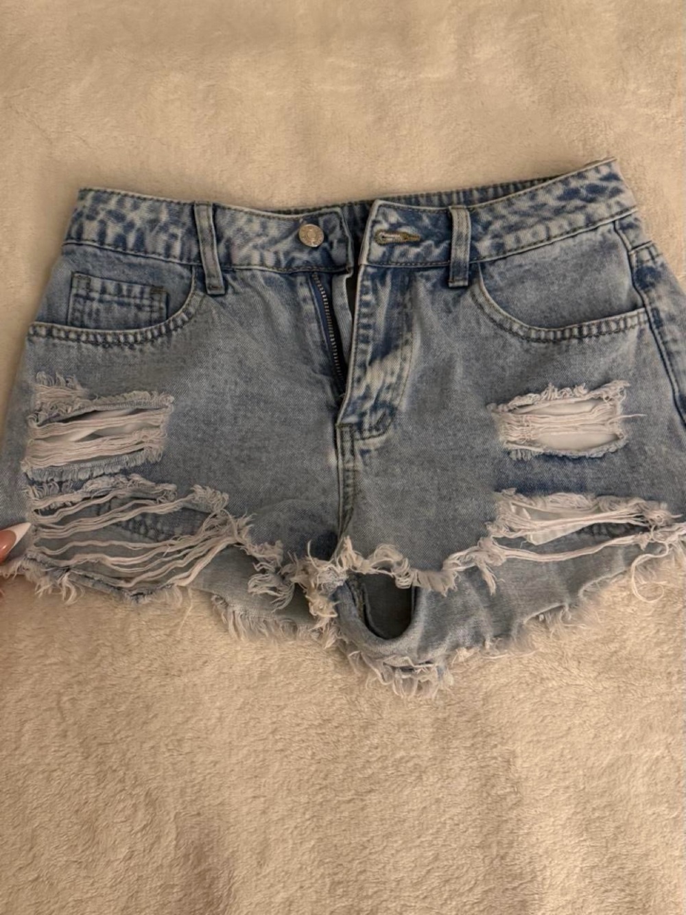 SHEIN Light Blue Distressed High-Rise Denim Shorts